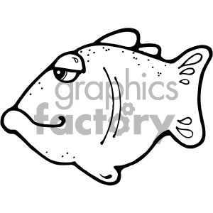   This clipart image depicts a stylized, cartoon-like drawing of a fish. It features prominent eyes, fins, and a tail with a clear outline and simple details that suggest scales and gills. 