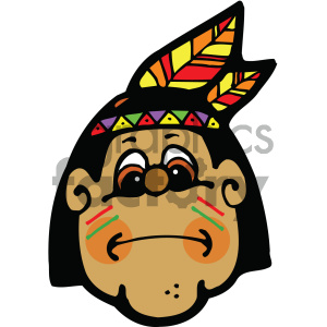 A cute cartoon character with a feathered headband, representing a Native American theme.