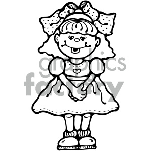 small cute cartoon girl black and white