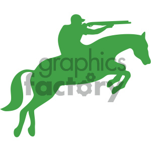 Silhouette of a hunter riding a horse and aiming a rifle, capturing a horseback hunting scene.