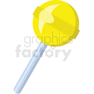 A colorful clipart image of a yellow lollipop with a round candy on a stick.