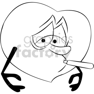 black and white cartoon heart feeling sick