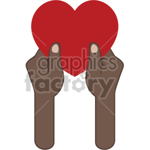 Clipart image of African American hands holding a red heart, symbolizing love and Valentine's Day.