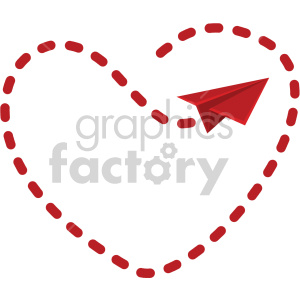   The clipart image shows a cartoon paper airplane with a long tail flying through the air in a heart looping flight path. The paper airplane appears to be a love letter, suggesting it is meant for someone special on Valentine
