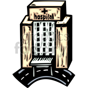 A clipart image of a hospital building with a cross symbol and the word 'hospital' written on it.