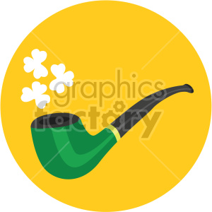 A St. Patrick's Day themed clipart image featuring a green smoking pipe with shamrock-shaped smoke, set against a yellow background.