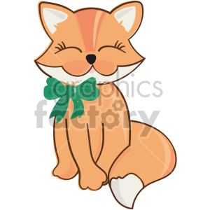 A cute cartoon cat with orange fur, smiling with closed eyes, wearing a green bow.