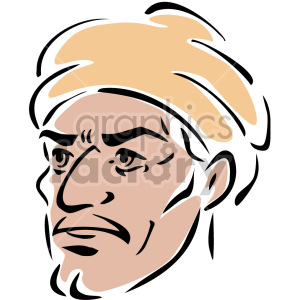 Illustration of a man's face wearing a turban.