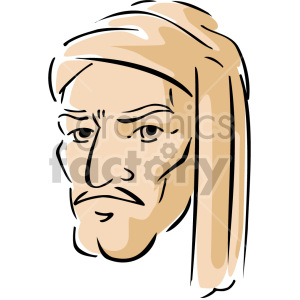 Illustration of a man's face with Middle Eastern features, wearing a headscarf.