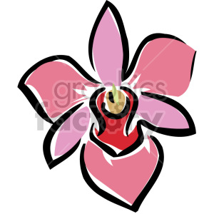 A pink flower clipart illustration with bold outlines and stylized petals.