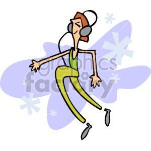 A stylized clipart of a person running with headphones, set against a purple background with star-like shapes, emphasizing fitness and movement.