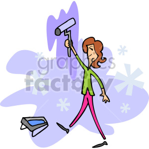 Cartoon illustration of a woman painting with a roller.