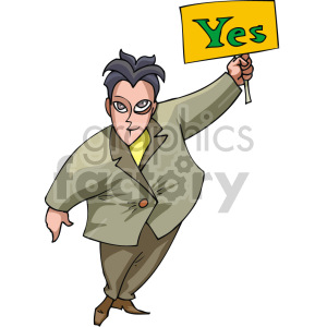 Cartoon Man with Yes Sign Clip Art