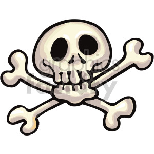 The clipart image shows a cartoon-style skull commonly associated with pirates. The skull has crossed bones behind it, forming the well-known "Jolly Roger" pirate flag. The image emphasizes the bones in the skull rather than any flesh or tissue.
