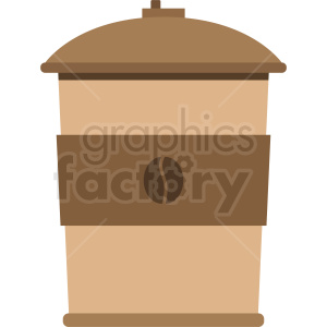 Clipart image of a brown and beige coffee cup with a coffee bean symbol.