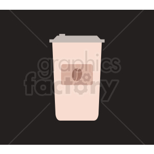 Clipart image of a to-go coffee cup with a coffee bean logo on it.