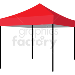 This clipart image depicts a red and gray canopy tent. The tent has a red angled roof and a grey trim underneath, supported by black poles.