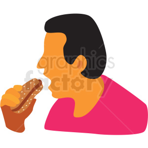 Clipart image of a man eating a hotdog.