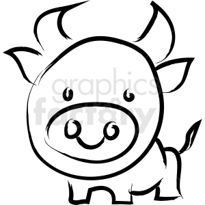 The image is a simple black and white line drawing of a stylized, cute animal resembling a bull. It features characteristic elements such as horns and a tail, but with a cartoonish and friendly appearance.