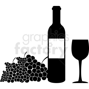 grapes and bottle of wine black and white