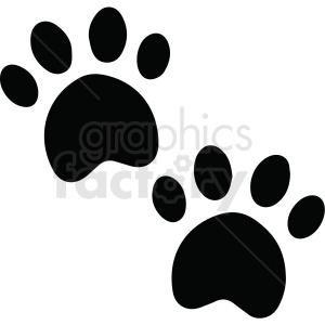 The image depicts two black animal paw prints, each with four toes and a pad.
