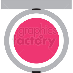 A minimalist clipart image of a round makeup compact with a hot pink blush or powder inside, encased in a grey circular container with a closing latch.