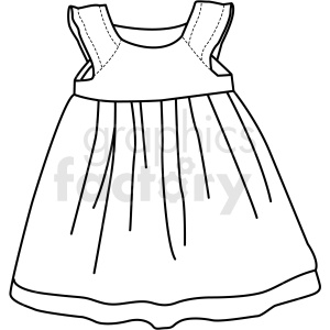 A black and white clipart image of a sleeveless dress with pleated skirt and rounded neckline.