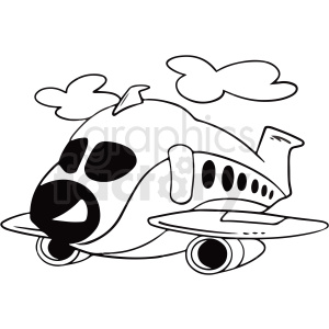   black and white cartoon airplane vector clipart 