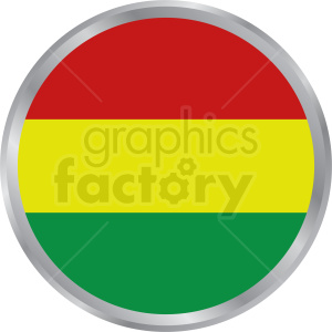 The clipart image displays a circular badge or icon that consists of the national flag of Bolivia. The flag is depicted in its traditional three horizontal stripes of red, yellow, and green from top to bottom, enclosed within a metallic gray circular border.