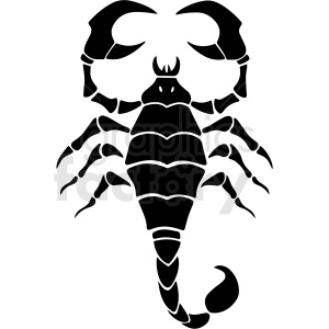 The clipart image features a stylized, black and white illustration of a scorpion.