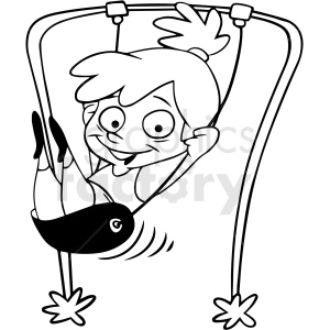 black and white happy child swinging vector clipart