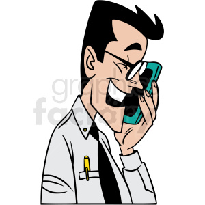 Cartoon image of a man laughing while using a phone.