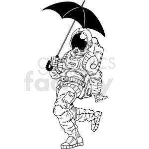 A clipart image of an astronaut holding an umbrella in space.