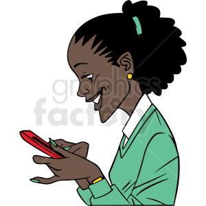 The clipart image shows an African-American girl laughing while looking at her phone, presumably on social media.