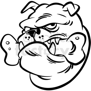   The clipart image features a stylized black and white illustration of a bulldog