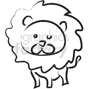 The clipart image depicts a simplified, cartoon-style drawing of a lion. The lion is represented with a large mane, round eyes, a small nose, and a tail with a tuft at the end. It appears to be outlined in black with no color fill.