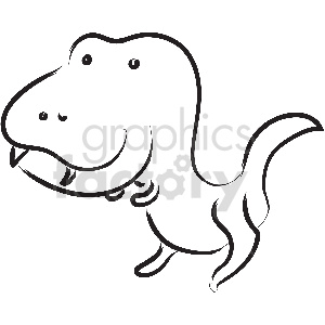 This clipart image features a simple, cartoon-like drawing of a Tyrannosaurus Rex (T-Rex) dinosaur. The T-Rex is depicted with a large head, a pair of eyes, nostrils, a smiling mouth with visible teeth, a long tail, and two small arms.