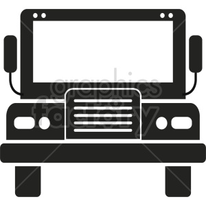 Front view silhouette of a school bus with a large windshield and side mirrors.