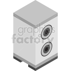 Clipart image of a grey subwoofer with two circular speaker drivers depicted in an isometric view.