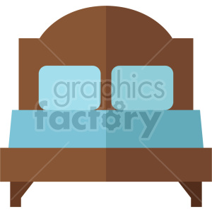 A clipart image of a bed with a brown frame, blue headboard, and blue bedding.
