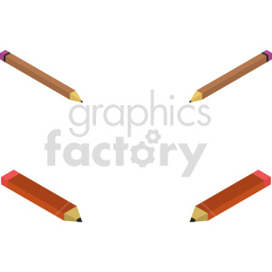 Isometric clipart of four pencils arranged in a symmetrical pattern, symbolizing education and creativity.