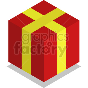 Isometric clipart of a red gift box with a yellow ribbon.