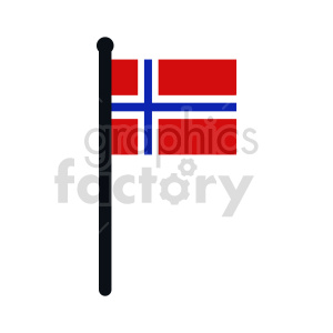 The image shows a graphical representation of the national flag of Norway attached to a flagpole. The flag features a red background with a blue cross outlined in white that extends to the edges of the flag.
