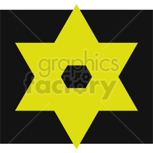 A yellow Star of David on a black background with a hexagon in the center.