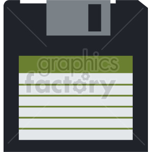   The clipart image shows an icon of a floppy disk, which was a type of data storage device commonly used with computers in the past. The image is a simplified, stylized illustration of the floppy disk, with a label that reads "Floppy Storage Disk."
 