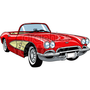 A clipart illustration of a classic red convertible car.