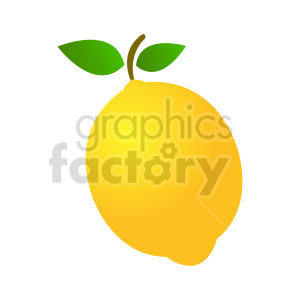 A clipart image of a yellow lemon with green leaves.