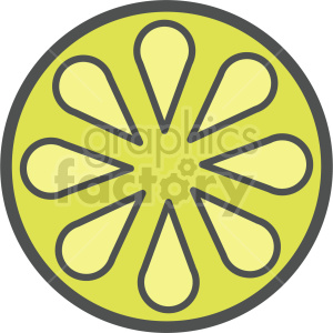 Clipart of a lemon slice with a stylized, circular design.