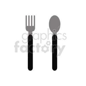 Clipart image of a fork and spoon with black handles, depicting silverware.