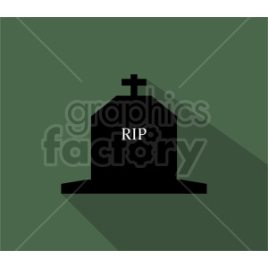 A minimalist clipart image of a tombstone with 'RIP' inscribed, featuring a cross on top against a green background.